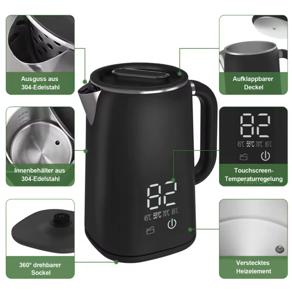 Heimwert Comfort Control Wasserkocher – Präzise Temperaturregelung, schnelles Erhitzen und elegantes Design für perfekt temperierte Getränke