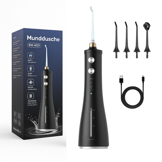 Kabellose Munddusche für effektive Zahn- & Zahnfleischpflege Mit 4 Modi & 4 Aufsätzen, 300 ml Wassertank, 30–120 PSI Wasserdruck und IPX7-Wasserschutz